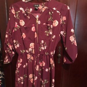 Burgundy spring flower dress. Very cute & casual.